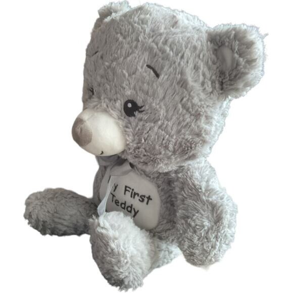 "My First Teddy" Gray Plush Rattle Toy By Kellytoy Co. 14" Polyester Baby Gift - Picture 7 of 7